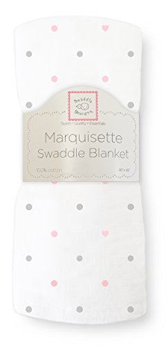 Image of SwaddleDesigns Marquisette Receiving Swaddle Blanket for Baby Boys & Girls, Soft Premium Cotton Muslin, Best Shower Gift, Pastel Pink Dottie Heart, Parent Picks Award Winner