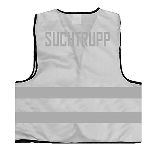 Mister Warnwesto Warnweste - Signalweste - Suchtrupp - Warnweste mit reflektierendem Aufdruck - Größe L/XL, Weiss