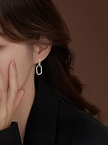 Reffeer 925 Sterling Silver Link Chain Earrings Hoop for Women Teens U Hoop Earrings Minimalist Huggie Drop Earrings2