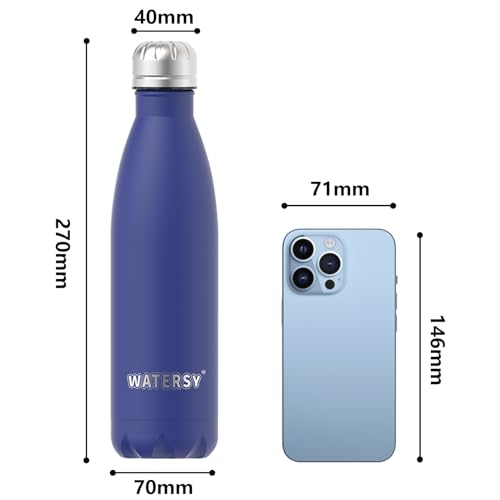Watersy Stainless Steel Water Bottles,17Oz/500Ml Insulated Water Bottles,Deep Blue Metal Water Bottle Keeps Drink Cold And Hot,Bpa Free Kids Water Bottles For School,Gym,Travel,Sports thumb #5