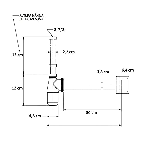 Sifão Lavatório Banheiro Metal Com Copo Cromado 1.1/2 x 7/8