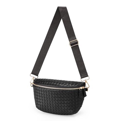 Image of KALIDI Woven Crossbody Bag for Women Travel Vegan Leather Belt Bum Bag | Fanny Packs for Woman Trendy Cross Body Sling Purse for Casual Everyday Daily Errands Shopping Trip Festival, Black