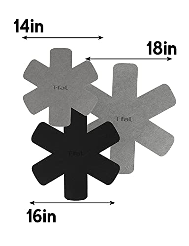 T-fal Premium Pot, Pan Cookware Protectors (6-Pack) for Stacking & Kitchen Organization, 14", 16" 18" Black and Gray