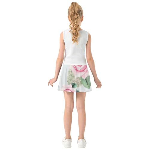 Athletic Shorts Girls Skorts Tennis Skirts Toddler Running Cheer Skirt Soft Pink Watercolor Roses 3t4