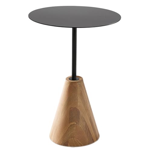 WPWSDWMX Mesa de Bar Redonda Moderna, Mesa Auxiliar de Estilo Industrial con Base Cónica de Roble Macizo y Tablero de Hierro Pintado(Black,50X70cm)