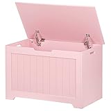 SUPER DEAL Storage Chest, 30 inches Chest Box Organizer with 2 Safety Hinges, Wooden Entryway Storage Bench, Pink