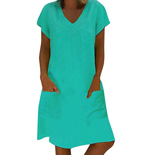 OTTATAT 2020 Summer Trendy Popular Ladies Dresses for Women,Style Feminino Vestido T-Shirt Cotton Casual Plus Size Casual Loose Pocket Long Dress Short Sleeve Split Maxi Dresses Vintage Adjustable