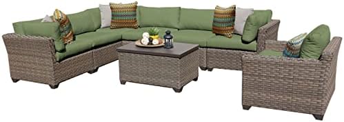 TK Classics Monterey 8 Piece Outdoor Wicker Patio Furniture Set, Cilantro
