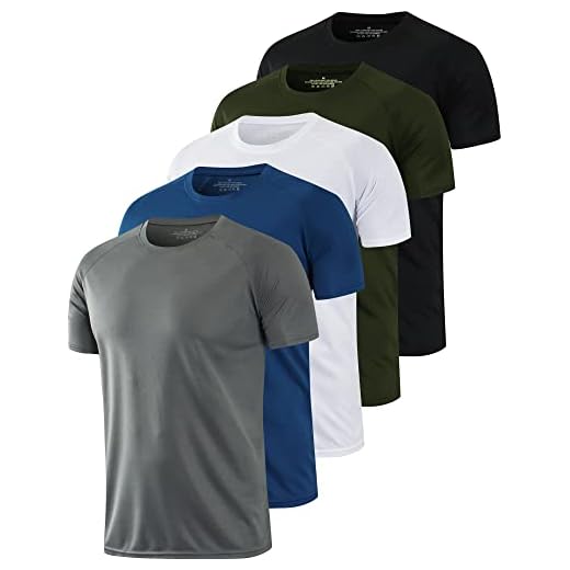 HOPLYNN 5 Pack Mesh Workout Shirts for Men Quick Dry Short Sleeve Athletic Dry Fit T-Shirt Moisture Wicking Black White Grey Blue Green 2XL