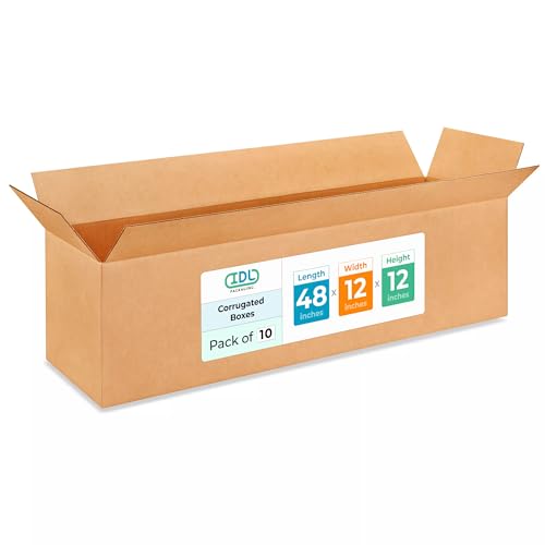 Extra Large Shipping &amp; Moving Boxes 48x12x12 inches (10-Pack) - Extra Strength 200 lb vs Regular - Corrugated Cardboard Boxes for UPS Shipping - Strong Shipping Box - Moving Box by IDL Packaging