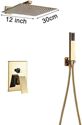 Robinet de bain-douche encastrable mitigeur douche pluie dorée 8" acier - 6
