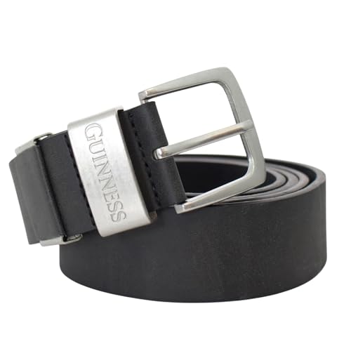 Guinness Ceinture officielle en cuir pleine fleur pour homme - Cuir noir robuste avec double couture et boucle en métal - Cadeau de marque authentique,...