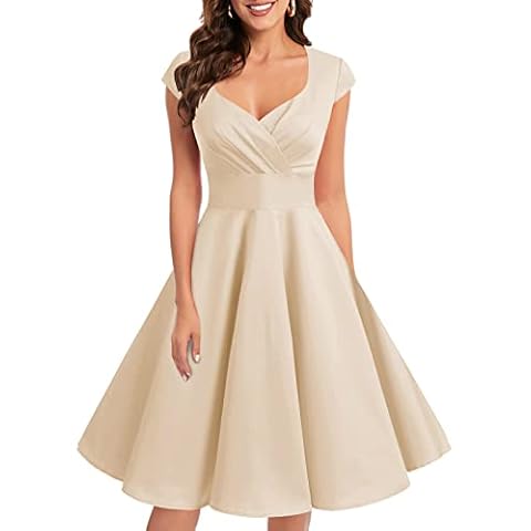 Bbonlinedress Women Vintage 1950s Retro Cocktail Party Swing Dress Formal Wedding Guest Dress Champagne XL Cover