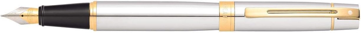 Sheaffer 300 Chrome with Gold Trim Pen and Leather Pouch Gift Set (Fountain(Medium nib))