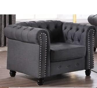 Image of 3 +1 +1 Seater Luxary Velvet Tuffted Round Arm Designed Sofa Set for Living Room, Hallways, Offices, Bedroom (Grey)