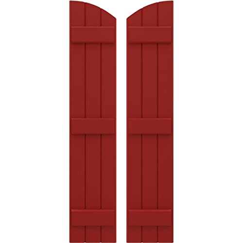 Ekena Millwork ARW401BE311X80BRH Americraft Three 3 Exterior Real Wood Joined Board-n-Batten Shutters w/Elliptical Top (Per Pair), 10 1/2"W x 80"H, Fire Red