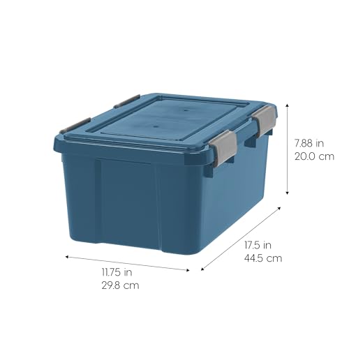 Image of IRIS USA WeatherPro 19 Qt Eco-Friendly Storage Bins with Lids, 6 Pack, BPA-Free Plastic Gasket Box with Tight Latch and Seal, Stackable Nestable Tote Tub - Navy