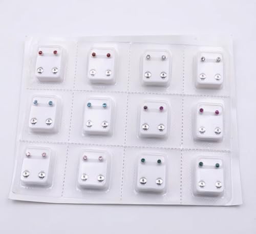 Image of Ear Studs for Ear Piercing Gun, Stainless Steel Studs Randomly Mixed Color 4Mm Rhinestone Stud Earrings Set Hypoallergenic Surgical Steel Baby Earrings (24 Pieces)
