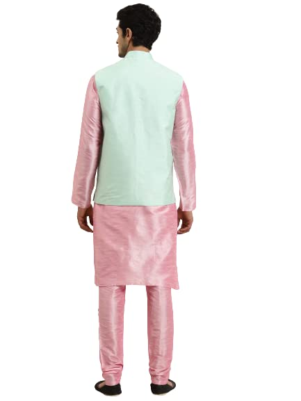 Image of SOJANYA (Since 1958, Men's Silk Blend Grey Kurta Pyjama & Silk Blend Jacket Combo