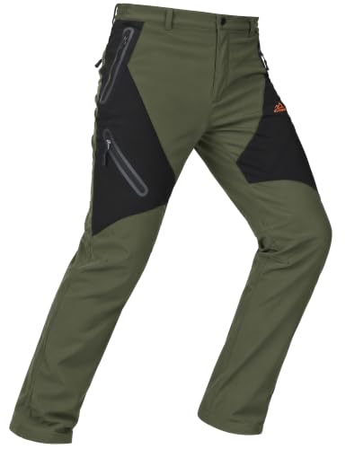Image of TACVASEN Mens Thermal Fleece Lined Ski Trousers Waterproof Work Green 34