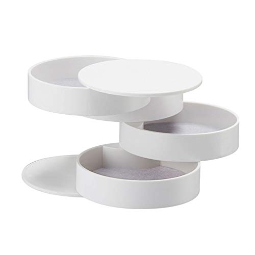 Edhua - Joyero organizador con múltiples capas giratorias, para anillos, pendientes, collares, pulseras, joyas de piel sintética, caja de regalo para niñas y mujeres (azul) / blanco