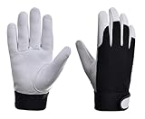 SUJAYU Cabretta Leather Work Gloves Women Men for Construction Warehouse Driving, Gardening Gloves Leather Motorcycle Glove (White, L)