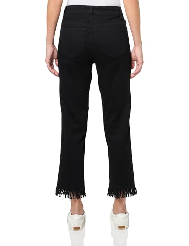 SLIM-SATION Women's Five-Pocket Zip Front Slit Cut Fringe Hem Pant2