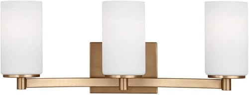 Generation Lighting Hettinger - Lámpara de pared de 3 luces de latón satinado 4439103-848, compatible con el título 24 para decoración de baño,