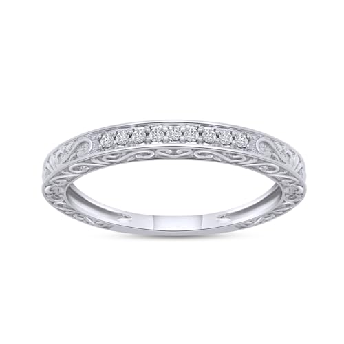 1/15 Carat Round Cut White Natural Diamond Vintage Scroll Diamond Eternity Band Ring Jewelry For Women In 14k Gold Over Sterling Silver (0.06 Cttw, Color- I-J, Clarity- I2-I3)