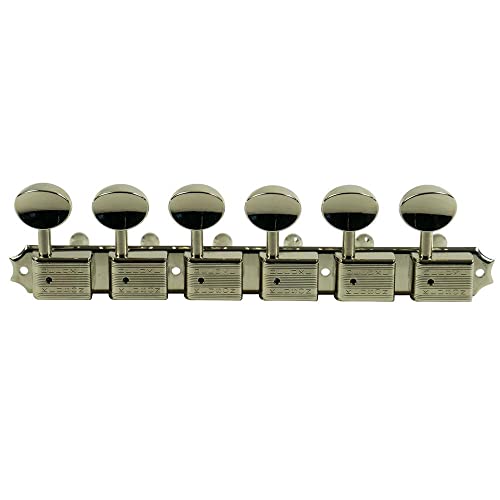 Kluson 6 On A Plate Deluxe Series Tuning Machines - Double Line - Nickel With Oval Metal Buttons