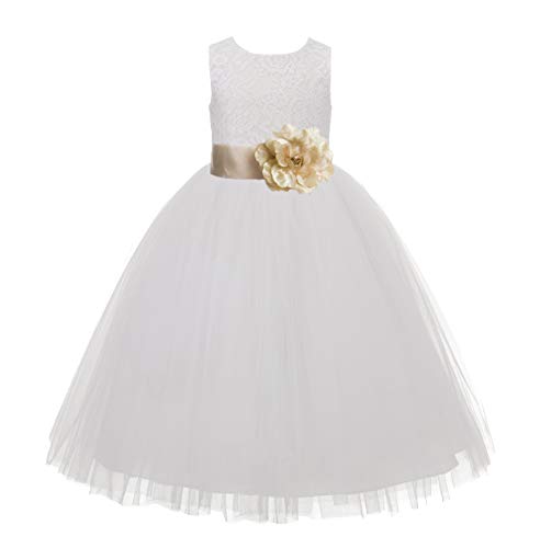 ekidsbridal Floral Lace Heart Cutout Ivory Flower Girl Dresses Holy Communion Dresses Baptism Dress 172T