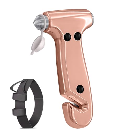 ZEN HON Car Safety Hammer - Metallic Multifunctional Automotive Window Breaker and Seatbelt Cutter, 3-in-1 Safety Emergency Escape Tool, Gift for Family, Children (Bright Rose Gold)