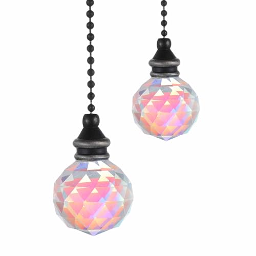Image of MECCANIXITY 2Pack Ceiling Fan Pull Chain, 12 Inch Decorative Ornaments Crystal Pendant Pull Chain Extension for Ceiling Fans Light Lamp, Colorful