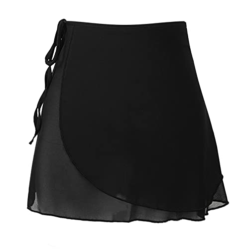 JanJean Women Girls 2 Layers Chiffon Wrap Skirt Ballet Dance Skirts Over Scarf Skater Skirt with Tie Waist Black B Medium