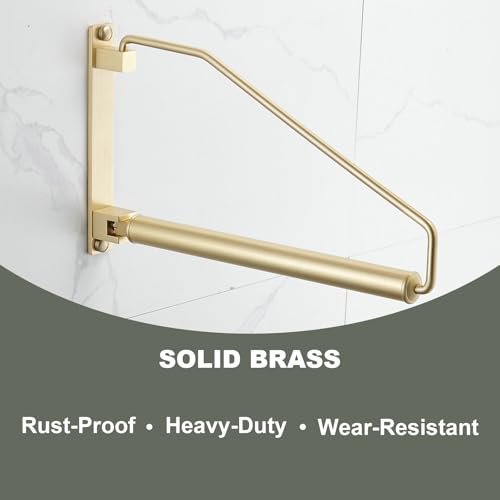 NEWRAIN Folding Wall Mounted Clothes Hanger Rack Clothes Hook Solid Brass with Swing Arm Holder Clothing Hanging System Closet Storage Organizer Heavy Duty Drying Rack Wall Mount,Brushed Gold by NEWRAIN - Used condition - Image 5