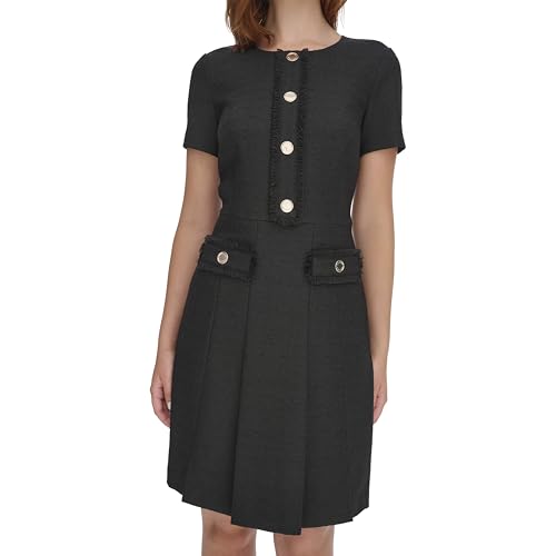 Image of Tommy Hilfiger Women's Soft Hand Boucle Short Sleeve Button Front A-line Dress