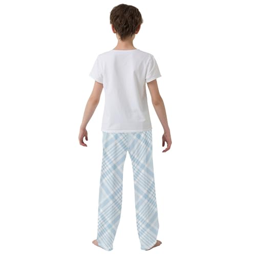 Pastel Blue Check Plaid Boys Pants for Kids Jogger Pants with Pockets S-XL3