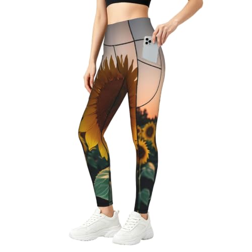 Pantalones de yoga opacos con cintura alta y estampado de girasoles