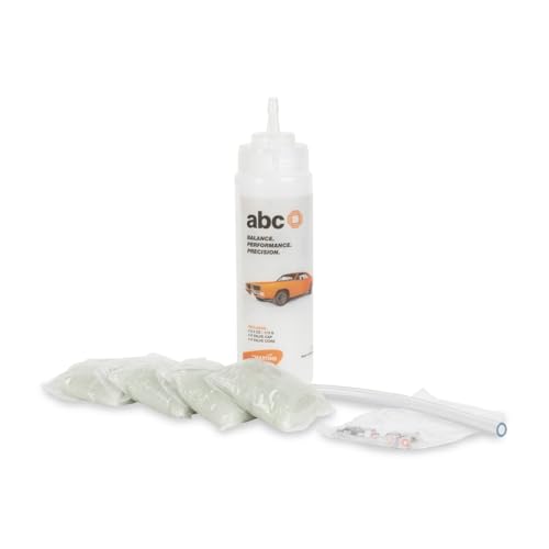 Image of ABC Classic & Antique Car Tire Balancing Beads Kit | (4) 4oz Bags (16oz) Beads, (4) Valve Cores, (4) Caps | Includes Squeeze Bottle & Tube | DIY Install