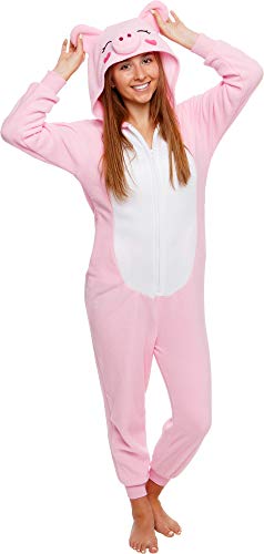 Silver Lilly Slim Fit Animal Pajamas - Adult One Piece Cosplay Pig Costume (Large) Pink