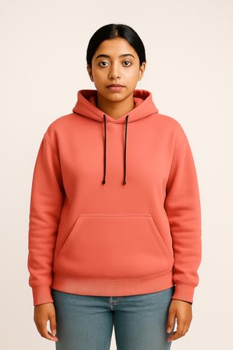 Image of Women's Black Fleece Hoodie Oversized Fit Soft Warm Winter Hooded Sweatshirt with Kangaroo Pocket
