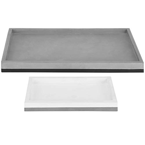 Mygift Modern Gray Tone Concrete Makeup Vanity Tray, Decorative Bathroom Organizer Tray For Cosmetic, Perfume And Jewelry, 2 Piece Set #TOP5