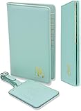 Passport Holder for Women - Passport Wallet RFID Blocking and Luggage Tag Set for Travel - Elegant Gift Box - Sky Green