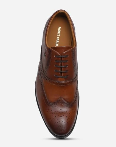Image of Monte Carlo Mens Solid Lace Up Genuine Leather Formal Brogue Shoes (201806FW)