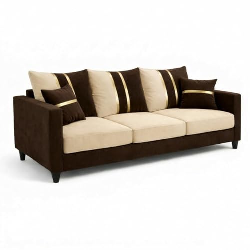 Image of Jester Plush Comfort Sofa | 3 Seater | Luxury Velvet Suede Fabric | Modern Living Room Sofa | Dark Brown - Cream
