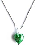 Diana Ingram necklace with dark green (emerald) Murano glass small heart pendant on Sterling Silver snake chain