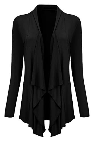 Women Drape Open Front Cardigan Long Sleeve Irregular Hem Cardigans For Women (Xxl, Black) #TOP1