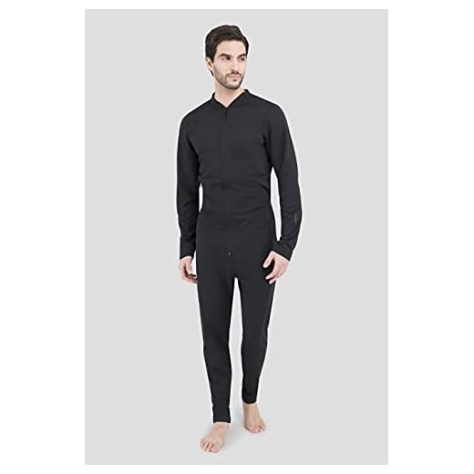 Terramar Men's Standard Military Fleece Stretch Comfort Zip Union Suit, Black, S