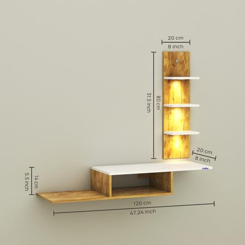 Image of Anikaa Engineered Wood LED Light TV Unit Wall Mounted TV Unit Wall TV Stand TV Cabinet for Living Room, Set Top Box Stand - Gaintwood /White (D.I.Y - Do-It-Yourself) Ideal for Up to 43 inch Inches