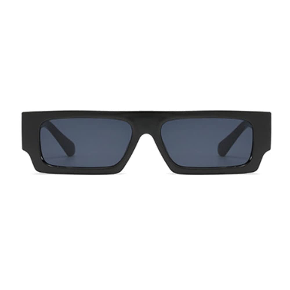 Lentes de sol rectangulares vintage para hombres y mujeres, lentes de moda retro de los años 90, lentes cuadrados, Negro -